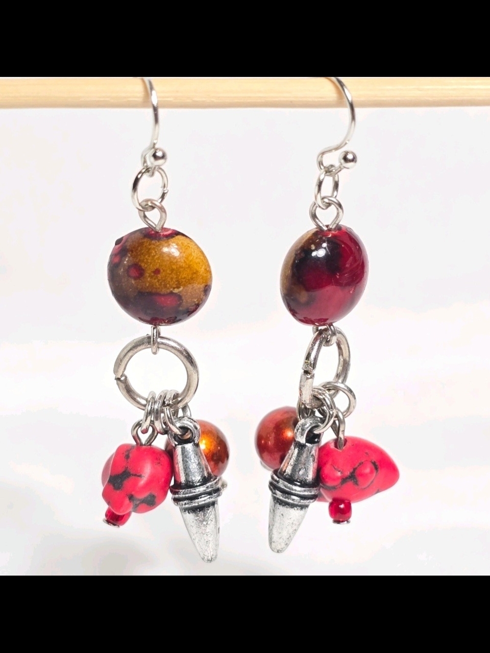 Red Bohemian Chic Mixed Beaded Statement Earrings. Southwestern Aesthetic